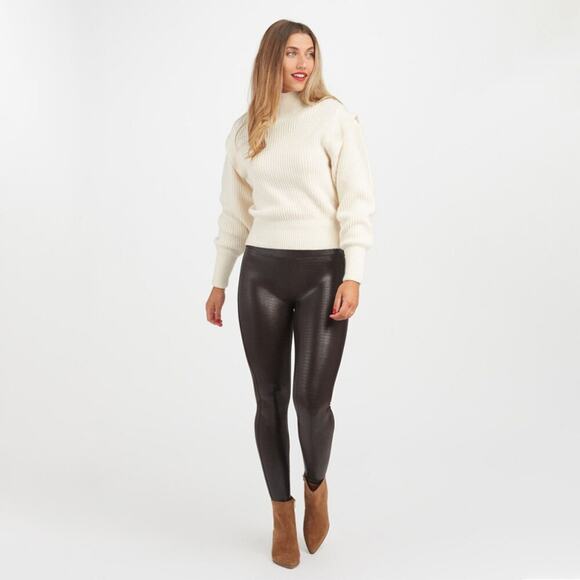 Spanx Faux Leather Croc Shine Leggings 20303R – Darkened Olive, Size M - Picture 1 of 14